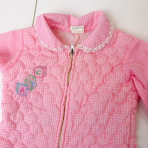 Vintage 80s Thomas Girls Quilted Gingham Pink Footless Bodysuit - 6-9 Months - Picture 4 of 13